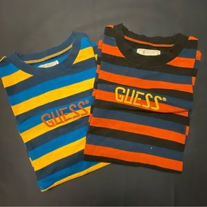 2 GUESS OVERSIZED KNIT STRIPED OG TSHIRTS SIZE SMALL BLUE RED YELLOW BLACK COLOR